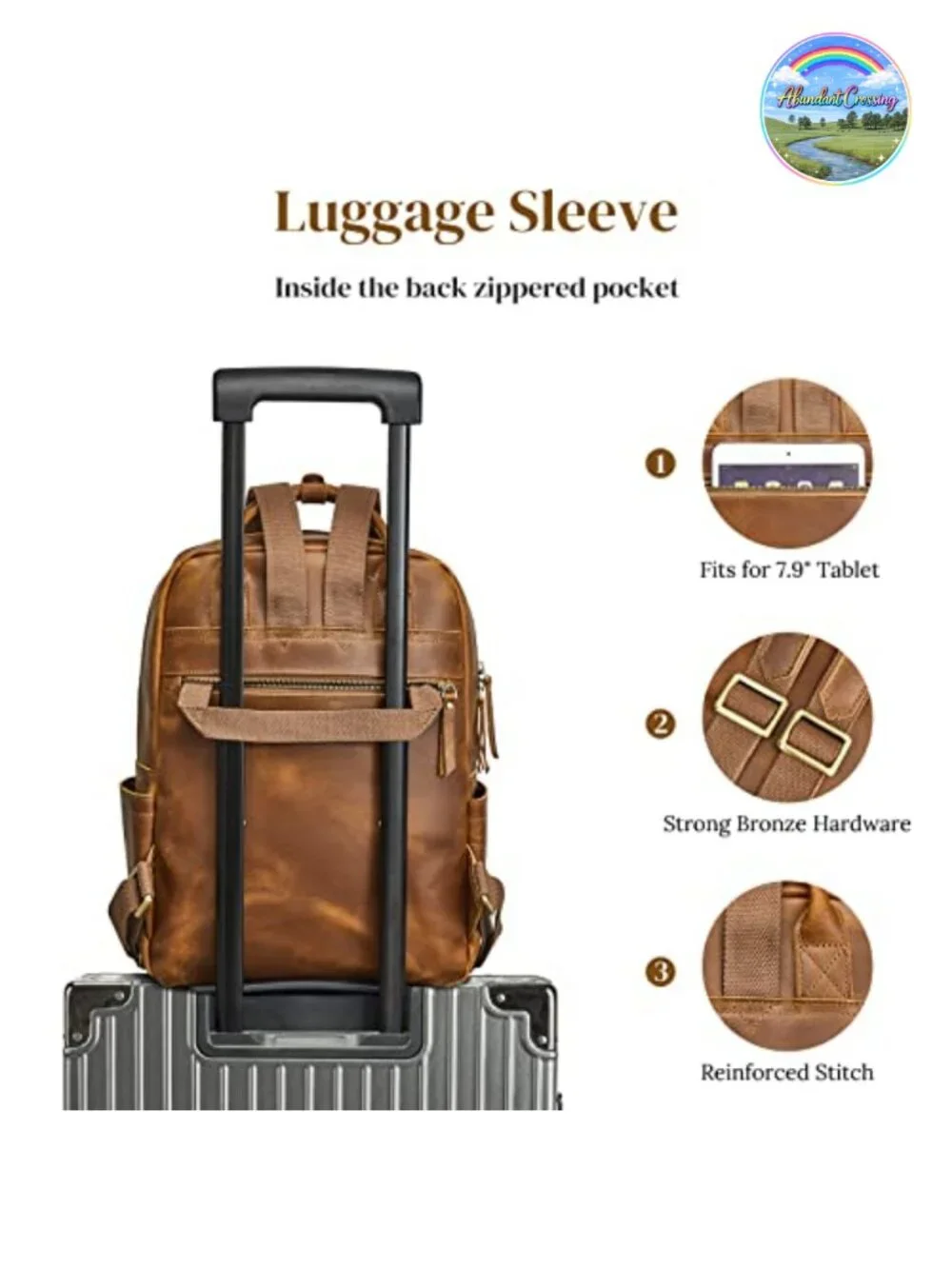 Genuine Leather Backpack Purse with Laptop Compartment Luggage Sleeve Daypack